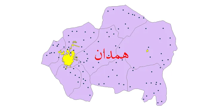 نقشه شیپ فایل تقسیمات سیاسی شهرستان همدان + pdf