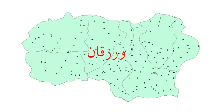 نقشه شیپ فایل تقسیمات سیاسی شهرستان ورزقان + pdf