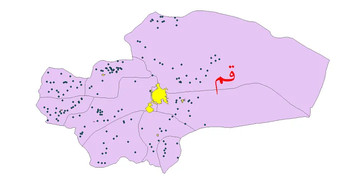 دانلود نقشه شیپ فایل (GIS) تقسیمات سیاسی شهرستان قم سال 1400