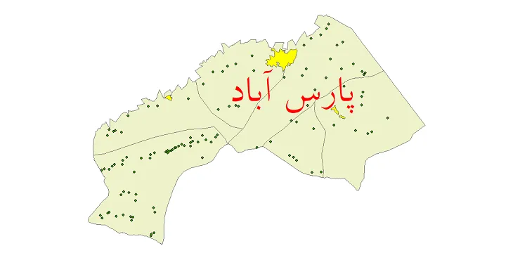 نقشه شیپ فایل تقسیمات سیاسی شهرستان پارس آباد + pdf
