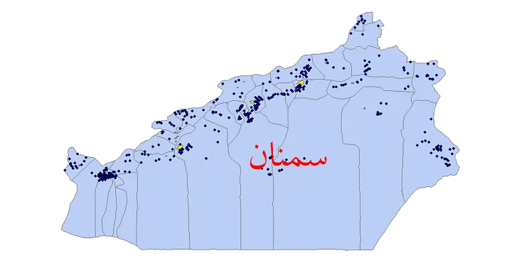 نقشه شیپ فایل تقسیمات سیاسی استان سمنان + pdf